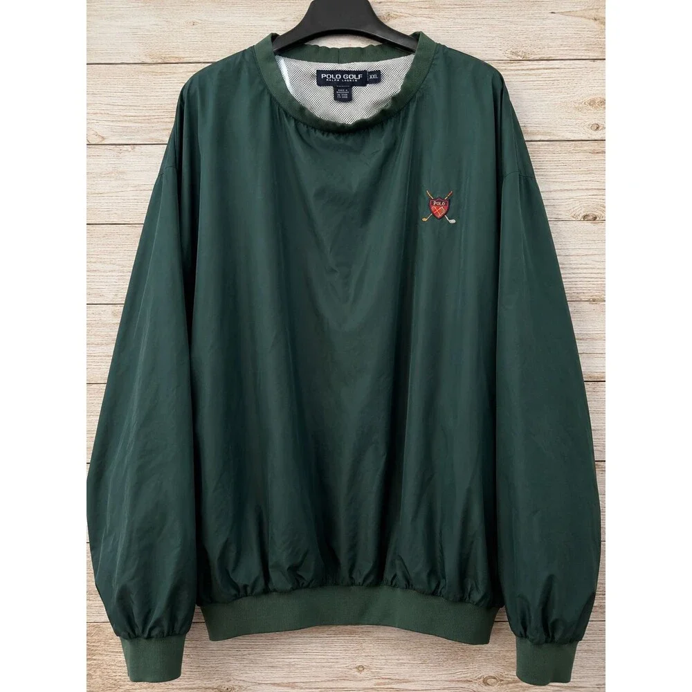 Vintage Polo Golf Ralph Lauren Windbreaker XXL Green Crest Pullover Jacket